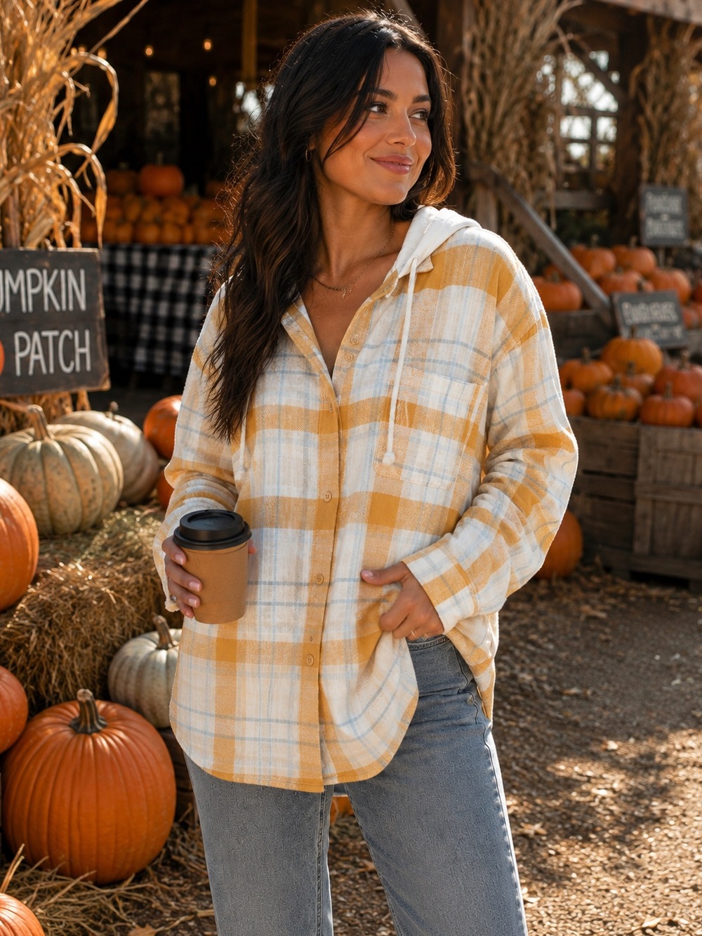 🍂AMERICAN EAGLE Yellow Plaid Hooded Button-Up Flannel - XXL